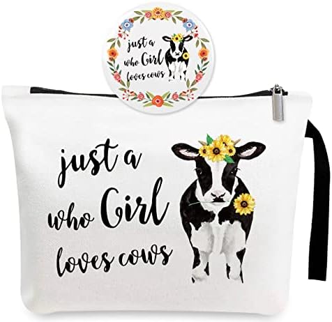 Calyders samo djevojka koja voli krave Funny Cow uzorak torba za šminkanje sa kozmetičkim ogledalom, patentnim zatvaračem putujući platneni poklon prijateljstva za djevojku, kćer, tinejdžere, rođendanski poklon za Božićnu maturu