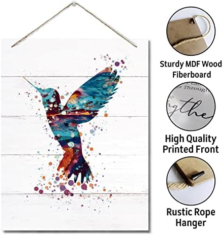 HummingBird Stretnjeni dekor, viseći viseći zidni znakovi drveta, viseći akvarel ptice životinjski