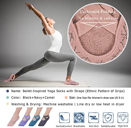 Ozaiic Yoga čarape za žene Neklizajući rukohvati & trake, idealno za Pilates, Pure Barre, balet,