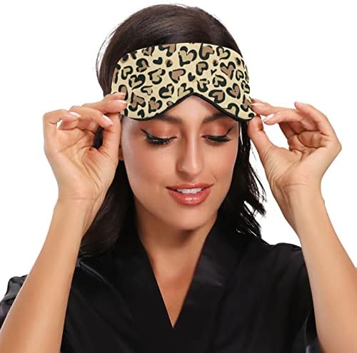 JHKKU Heart Leopard Maska za spavanje za muškarce Žene zamračenje naklonike, meka lagana udobna maska ​​za oči s podesivim velcro remen, blokira svjetlost za putni san joga nap