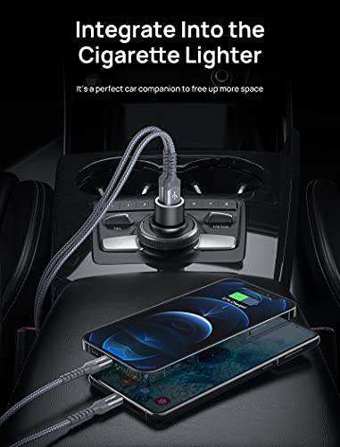 Jsaux Car Charger 36W brzo punjenje, sav metalni Dual USB QC 3.0 Adapter za upaljač za cigarete sa USB-C kablom[3.3 ft] kompatibilan sa Samsung Galaxy S10 / S9 / S8 Plus, Note 9/8, iPhone 7/8 Plus / X / XR / XS-Crna
