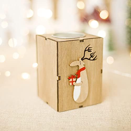 XIOS Božić dekoracija 2022 Božić drveni svijećnjak ukras ukras Mini Božić svijećnjak svijeća ukras prozor sa tajmerom na baterije
