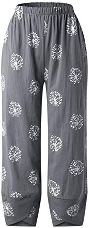 Usuming ženske pamučne posteljine pantalone Flowy haljine hlače visoke strukske hlače Ležerne prilike široke pantalone za noge sa džepovima