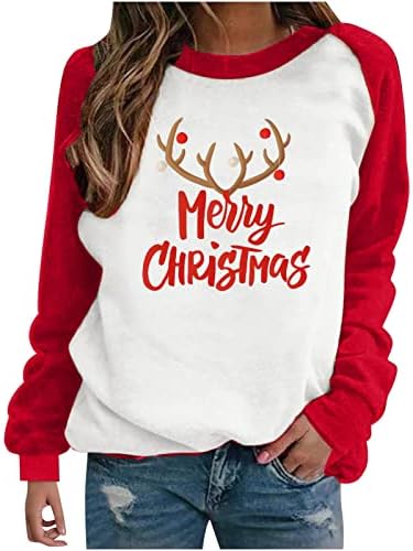 Duks za žene Sretan Božić sob Print T Shirt Casual Raglan Dugi rukav Crew vrat Božić bluza pulover