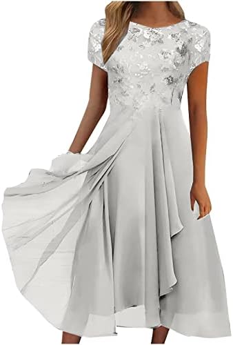ADHOWBEW ljetna odjeća za žene 2023 Maxi haljina sa kratkim rukavima za vjenčanje gost na plaži Boho Midi sarafani za zabave
