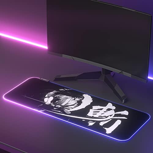 RGB LED podloga za miš za Igre, 14 načina Glow Pad, izuzetno velika podloga za miša za igre,vodootporna gumena neklizajuća Cool samurajska prostirka, proširena velika tastatura i podloga za miš za računare za igrače, PC podloga za stol, 800×300×4 mm