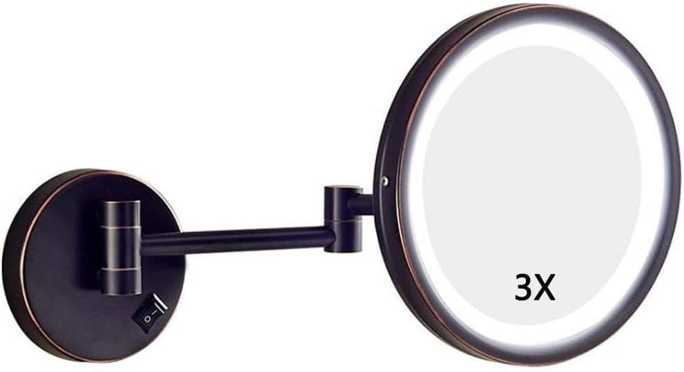 Zaahh toaletno ogledalo, ogledalo za šminkanje toaletno ogledalo LED osvijetljeno zidni nosač 3X povećavajuće Kozmetičko ogledalo jednostrano za kozmetičko ogledalo u kupaonici