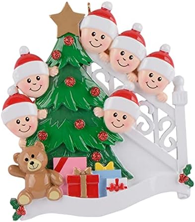 MAXORA peeking porodica od 5 božićnih ukrasa 2022 - personalizirani sretni porodični Ornament - božićno jutro Poklon kutija Ornament - prilagođeni pokloni za uspomenu za djecu unuke rođaci braća i sestre
