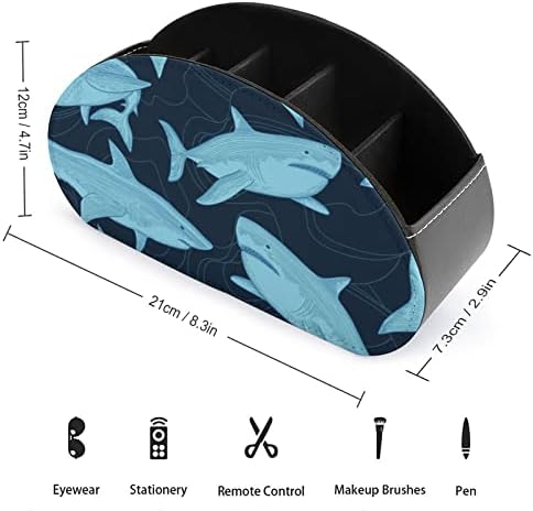 Morski pas ocean morski život riba modernog držača daljinskog upravljača sa 5 odjeljaka PU kožna matifunkcionalna kancelarijska organizacija za pohranu stola