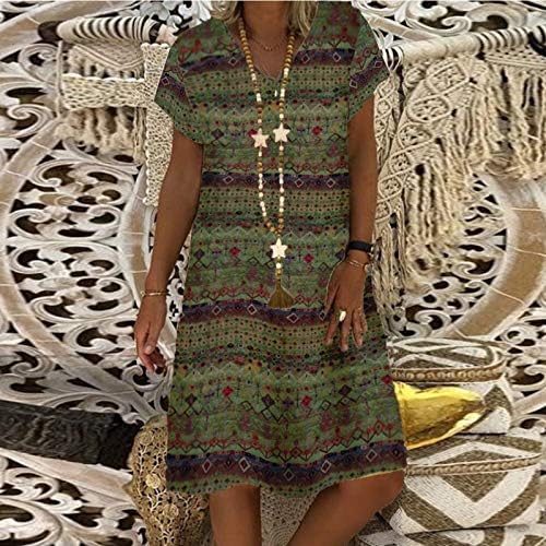Casual haljina Boho V izrez za žene Labavi kratki rukav od tiskane midi haljina Ljetna majica haljina