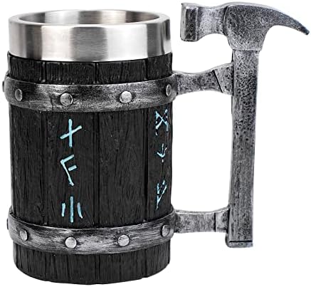 KTOTKMOTA Nordic Viking Rune Hammer šolja, košuljica od nerđajućeg čelika smola pivo Tankard Stein, Nordijski dekor imitacija drveta kafa šolja za mlijeko za mlijeko za muškarce poklon 20oz