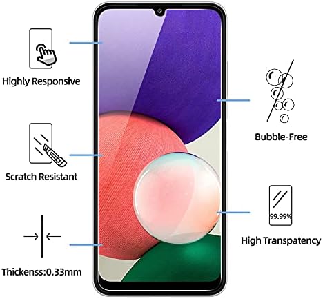 New'c paket od 3, stakleni zaštitnik ekrana za Samsung Galaxy A22 4G, protiv ogrebotina, protiv otisaka prstiju, bez mjehurića, 0,33 mm, Ultra otporno kaljeno staklo