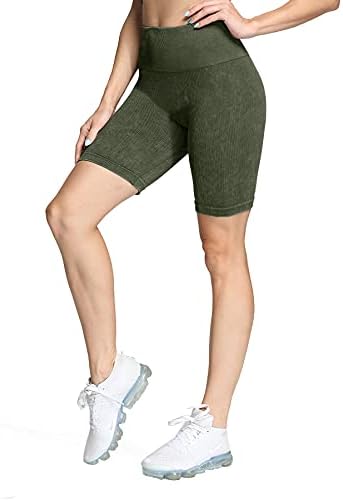 Aoxjox ženska rebrasta visoka struka za pranje vježbanja bešavne bicikliste kratke hlače