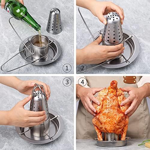 Amozo pivo može pileći štand pileći - novi držač piletine od nehrđajućeg čelika - peći za perice sa aromom spremnika.