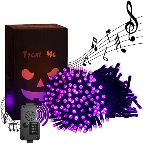 Eambrite Halloween ukrasi 82 ​​Ft 200 LED Halloween String svjetla sa sablasnim muzičkim senzorom motion-light twinkle vodootporni ljubičasti žica za svjetlo za svjetlo za unutarnju dvorište na otvorenom