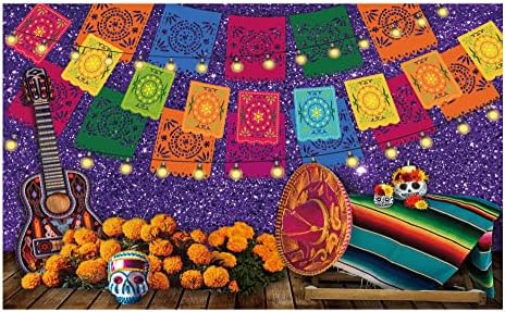Allenjoy meksički Fiesta tema pozadina za fotografiju Purpurni Dan mrtvih stranke Cinco de Mayo šarene zastave Holiday Wall Banner Decor baby tuš dekoracija Photo Booth rekviziti