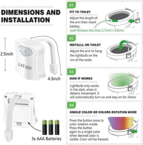 LAVAED toaletna noćna svjetla 32 promjena boje, aktivirana LED Noćna WC šolja sa senzorom pokreta osvjetljava