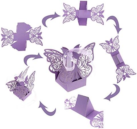 SING F LTD 50kom leptir oblik ljubičasto vjenčanje Favor slatke papirne kutije sa trakom za bombone ili male poklone