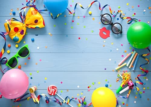 CORFOTO plava drvena ploča zidna pozadina rustikalno Drvo Happy Birthday Party predmeti šareni baloni