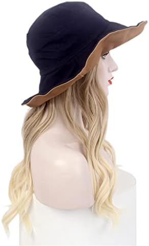 KLKKK ženski šešir za kosu crna nijansa Ribarski šešir perika Plus šešir dugi Kovrčavi Zlatni šešir
