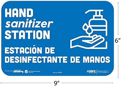 Besafe Messaging Billingual Španjolska Station Station / Estacion de Desinfectante, 3-pakovanje 9 x6 plavi, repozicionirani zidni znakovi zidova i vrata, savršeno za većinu površina: staklo, metal, oslikano