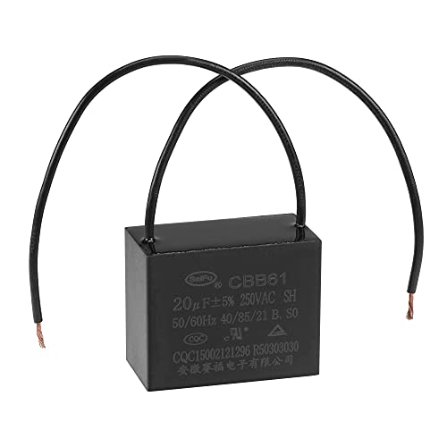 Uxcell Stropni ventilator kondenzator CBB61 20uF 250V AC 2 žice metalizirani Polipropilenski filmski kondenzator