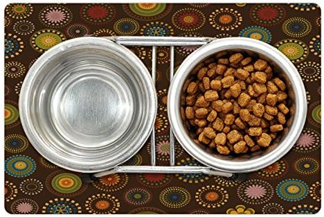Lunarable Cabin pet Mat za hranu i vodu, kružna Mandala inspirisana Istočnjačkim cvećem ukrašena okruglom sa Vintage dizajnom, pravougaona neklizajuća gumena prostirka za pse i mačke, višebojna