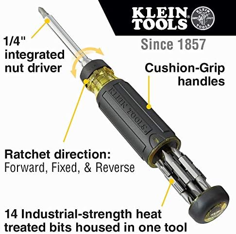 Klein Tools 5240 Tool Tool & 32305 Višekološki odvijač za ratcheting, 15-u-1 alat sa Phillipsom, prorezom, kvadratnim, torx-om i kombiniratim i 1/4-inčnim maticama