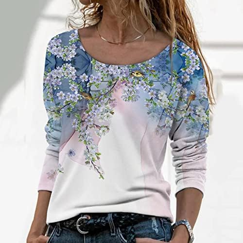 Narhbrg Womens Crewneck vrhovi, ženska ležerna tiskana majica cvjetni cvijet Ispis majica Labavi tee pulover dugih rukava