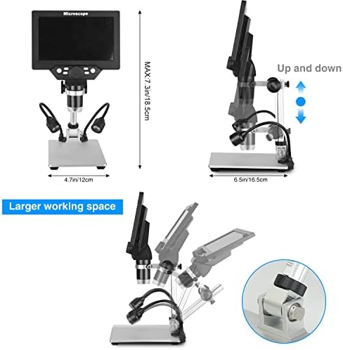 Koolertron 7 inčni LCD digitalni mikroskop sa 32G TF karticom, 12MP 1200x uvećanja 1080p USB mikroskop kamere, prikaz računara, punjiva baterija, punjiva svjetla za mikroskop za kovanu / postrojenja / postrojenja / ploču