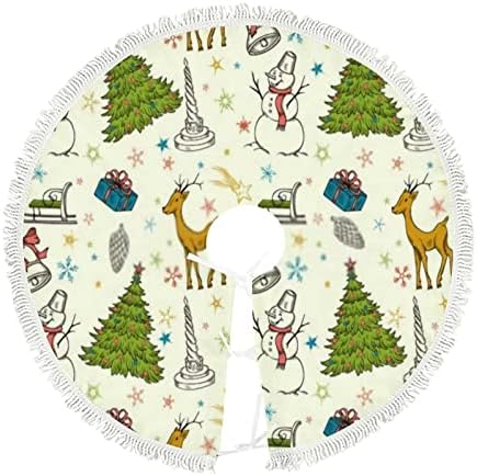 Božićna suknja od 48 inča sa resima božićne jelene ručno nacrtano xmas dekor za božićnu zabavu na