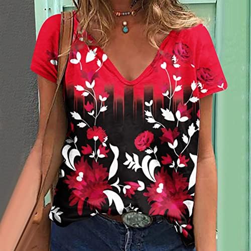 2023 Trendi Trendy Y2K V izrez Pamuk cvjetna grafička bluza majica za dame Jesen Summer Majica kratkih rukava Bi Bi Bi