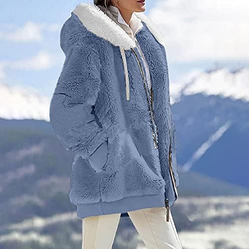 TOPUNDE zimski kaputi za žene s kaputicom s dugim rukavima Casual Fashion Fleece patipnjak na otvorenom Sherpa