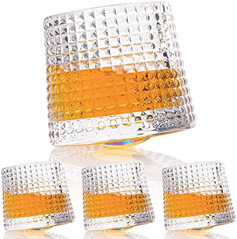 Kristalne naočare za viski Set od 4, YOYOLYNA elegantna rotirajuća staromodna čaša sa teškom bazom, personalizovana