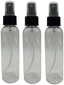 Prirodne farme 4 oz Clear Cosmo BPA Besplatne boce - 3 pakovanja Prazni spremnici za ponovno punjenje - esencijalna ulja - kosa - aromaterapija | Crne fine prskalice za maglu - izrađene u SAD-u