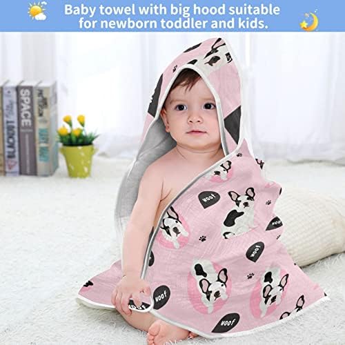 VVFelixl baby s kapuljača s kapuljačom slatka francuski buldog upijajući ručnici za bebe pamučni mekani ručnik za kupanje za dijete, mališana 35 x 35 ružičasta