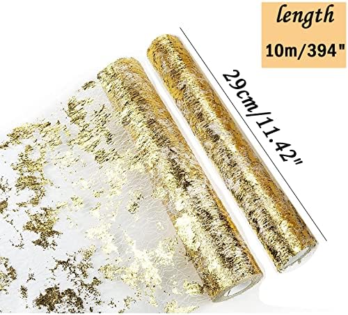 Zlatni til trkač stola sa šljokicama svjetlucava folija metalik zlatna tanka mreža 11x394 svadbeni