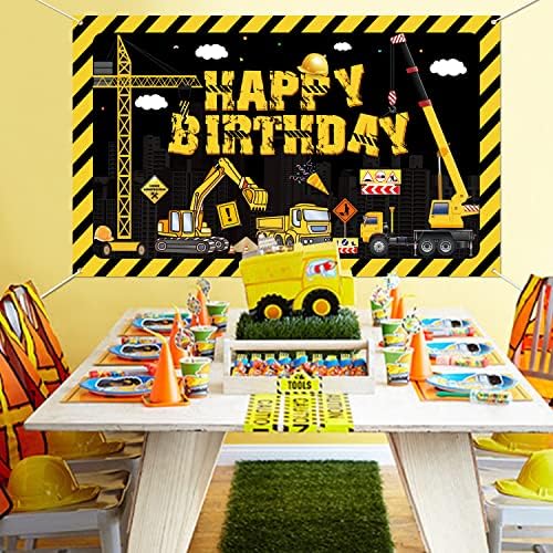 Izgradnja Happy Birthday Backdrop i Tabela Cover Set-6 x 4ft Construction Theme Party Photo rekviziti sa 86 x 51 u stolnjacima dekor za djecu izgradnja tematske rođendanske zabave dekoracije