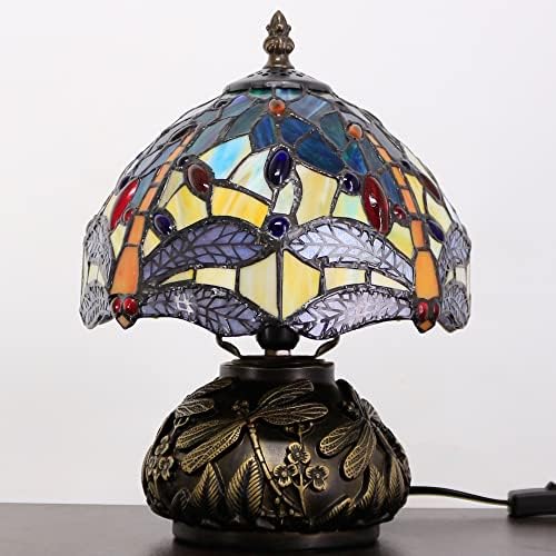 RHLAMPS mala Tiffany lampa W8H11 inča žuta vilin Konjic stil vitraž stolna lampa Bronzana gljiva