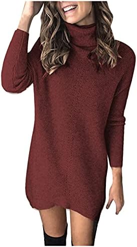 Ženska seksi džemper haljina modna casual pletena dugih rukava rever u šuplji pulover dvostruki džemper
