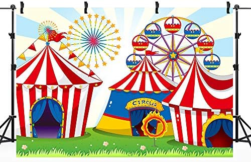 Riyidecor Circus Carnival pozadina tkanina poliester Ferris točak crveni šator 7wx5h stopala crtani film za djecu