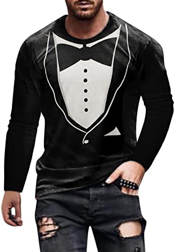 Gdjgta Muška modna kosti Ispis Casual Sports Fitness Vanjski okrugli vrat Majica Duge muške majice s dugim rukavima