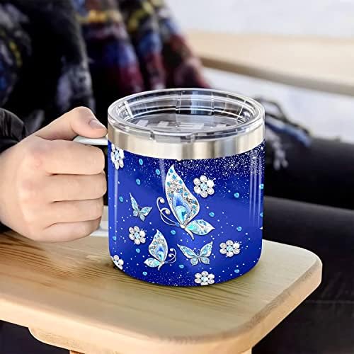 Obiteljski plavi putnička putna krigla - 14 oz izolirane kafe za žene, savršen poklon za Valentinovo sa nakitom na inspirativnom leptiru, poklopac propuštanja i BPA-u