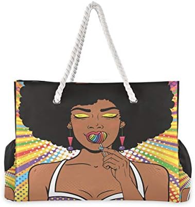 Alaza afrikanka sa Afro Hair Beach Toy Bag Torba za namirnice za more, tuš kabinu, bazen za kupanje