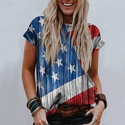 Košulje od 4. jula za žene Dan nezavisnosti Patriotska majica Kratki rukav Crewneck Star Striped Print