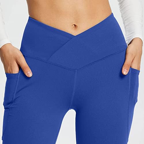 Usecee Womens Bootcut Yoga hlače bljeskalice sa džepovima V Crossover High Struk gamaše Trčeve kontrolne