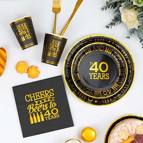 Crisky Cheers do 40 godina salvete i tanjiri za dekoracije za 40. rođendan crno zlato salvete i tanjiri za 40.