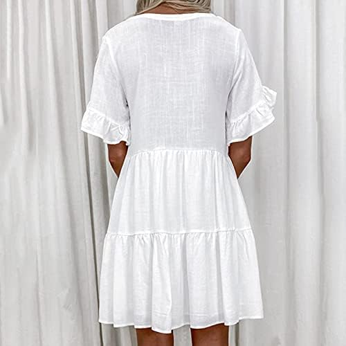 HGNAY Ljetna haljina za žene pamučne posteljine dreketi haljine modni grafički print kratki rukav V izrez na linijskim ljuljačkim haljinama