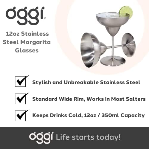 OGGI naočare za Margaritu od nerđajućeg čelika-12oz, Set 2-neraskidivih čaša za Margaritu, idealne naočare za