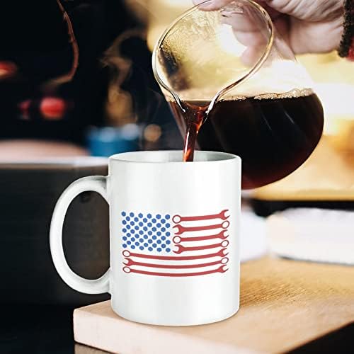 Ključ američka zastava Print šolja Coffee Tumbler keramička šolja za čaj Funny poklon sa dizajnom logotipa za kancelarijski dom Žene Muškarci-11 Oz bijeli